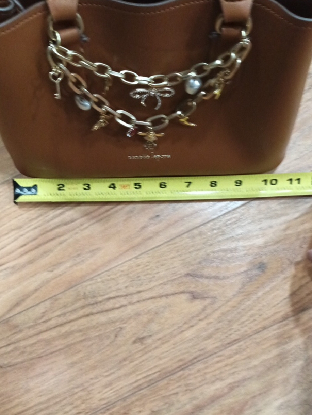 Nanette Lepore Brown Satchel with Gold Charm Chain - Picture 7 of 12